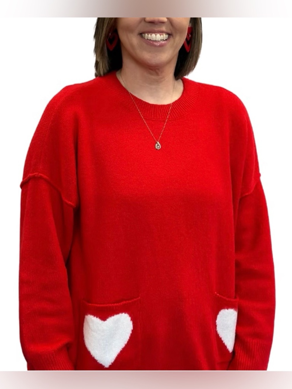 Cece Red Heart Pocket Crewneck Sweater size XL